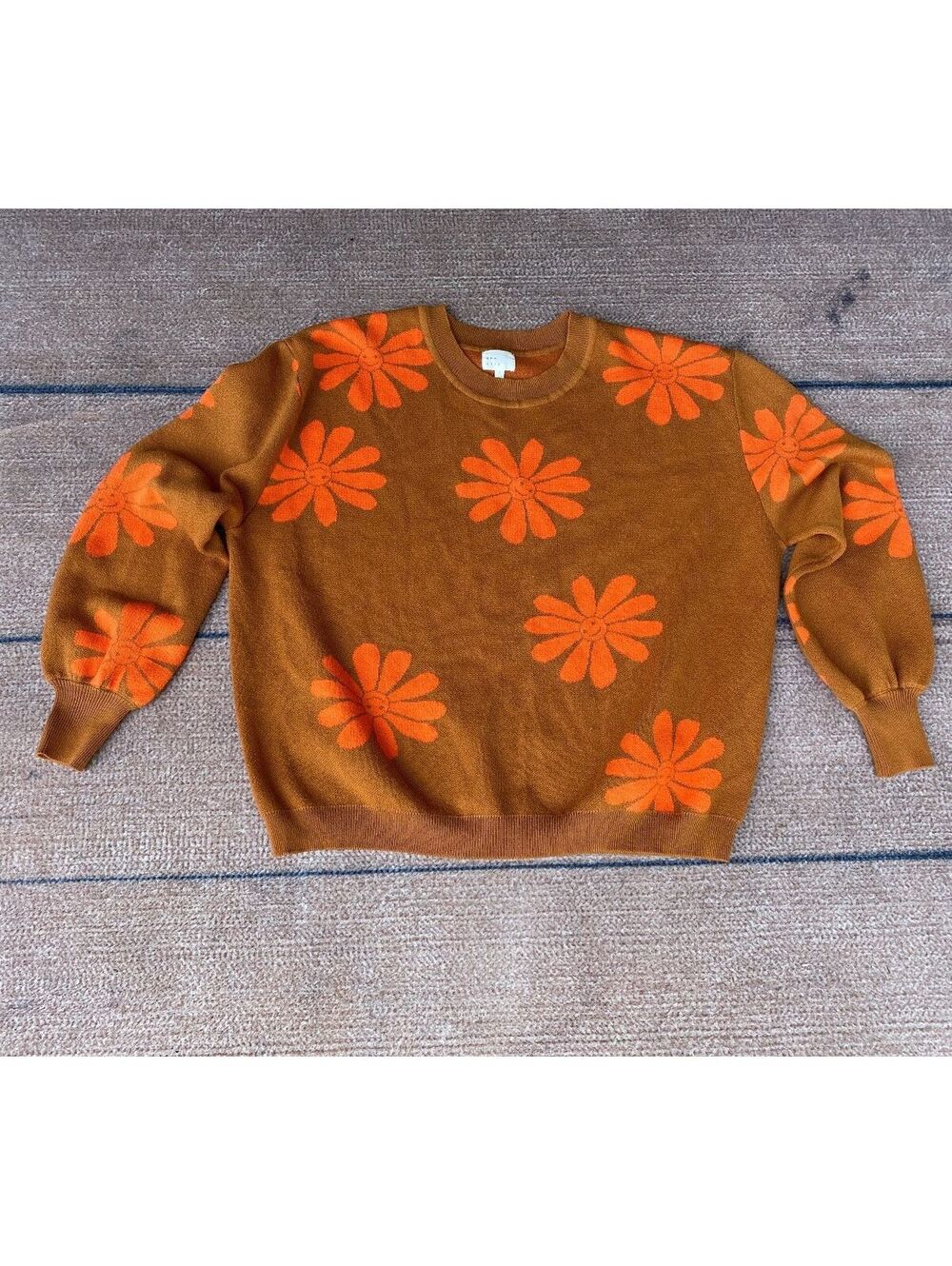 Dee elly groovy retro 70's inspired flower power earthy brown orange sweater M